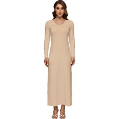 Deep Champagne White - Long Sleeve Longline Maxi Dress by ColorfulDresses