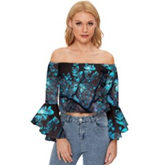 Art Ai Generated Cherry Blossom Blossoms Off Shoulder Flutter Bell Sleeve Top by Ravend
