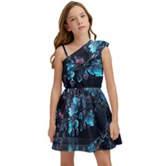 Ai Generated Cherry Blossom Kids  One Shoulder Party Dress by Ravend