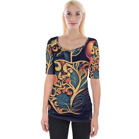 Ai Generated Apple Foliage Wide Neckline Tee by Ravend
