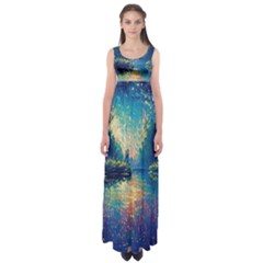 Oil Painting Night Scenery Fantasy Empire Waist Maxi Dress by Ravend