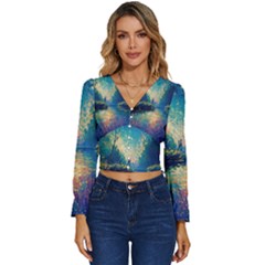 Oil Painting Night Scenery Fantasy Long Sleeve V-neck Top by Ravend