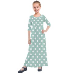 Light Blue And White Polka Dots Kids  Quarter Sleeve Maxi Dress by GardenOfOphir