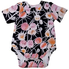 Boho Black Pink Flowers Watercolor Vi Baby Short Sleeve Bodysuit by GardenOfOphir