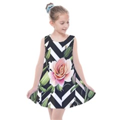 Black Chevron Peach Lilies Kids  Summer Dress by GardenOfOphir