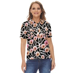 Cheery Watercolor Flowers Women s Short Sleeve Double Pocket Shirt