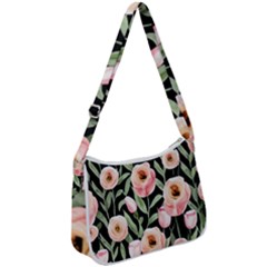 Captivating Watercolor Flowers Zip Up Shoulder Bag by GardenOfOphir