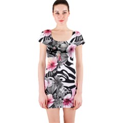Brilliantly Hued Watercolor Flowers In A Botanical Short Sleeve Bodycon Dress by GardenOfOphir