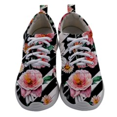 Exotic Watercolor Botanical Flowers Pattern Women Athletic Shoes by GardenOfOphir