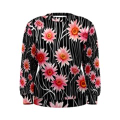 Botanical Black Pink Flowers Pattern Women s Sweatshirt by GardenOfOphir