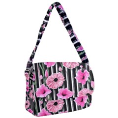 Black Stripes Beautifully Watercolor Flowers Courier Bag