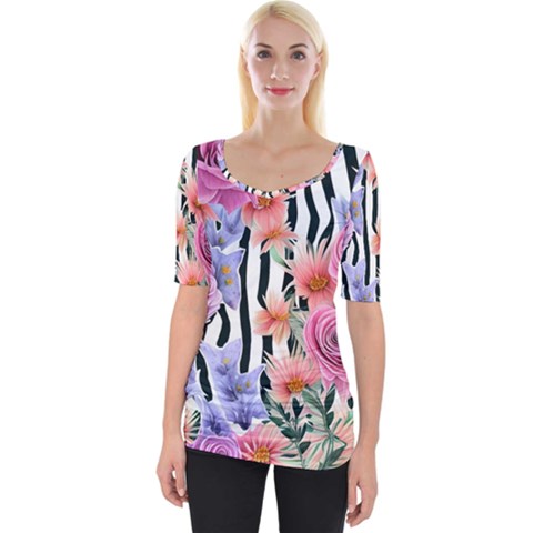 Delightful Watercolor Flowers And Foliage Wide Neckline Tee by GardenOfOphir