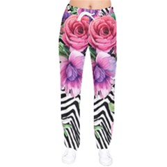 Classy And Chic Watercolor Flowers Women Velvet Drawstring Pants by GardenOfOphir