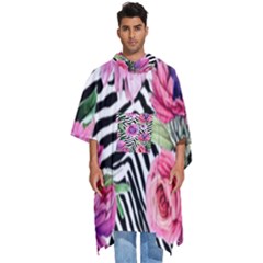 Classy And Chic Watercolor Flowers Men s Hooded Rain Ponchos by GardenOfOphir