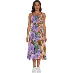 Cheerful And Captivating Watercolor Flowers Sleeveless Shoulder Straps Boho Dress