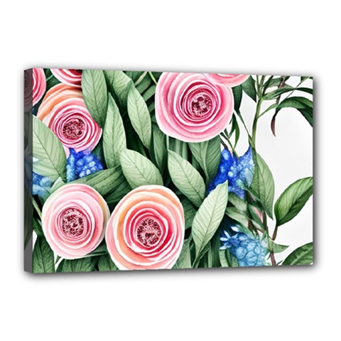 County Charm – Watercolor Flowers Botanical Canvas 18  X 12  (stretched) by GardenOfOphir