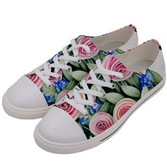 County Charm – Watercolor Flowers Botanical Men s Low Top Canvas Sneakers by GardenOfOphir