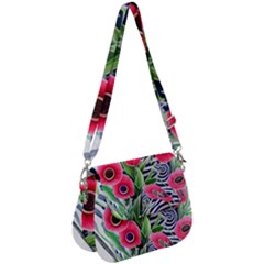 Cherished Blooms – Watercolor Flowers Botanical Saddle Handbag by GardenOfOphir