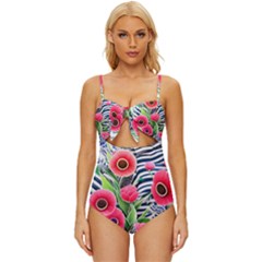 Cherished Blooms – Watercolor Flowers Botanical Knot Front One-piece Swimsuit by GardenOfOphir