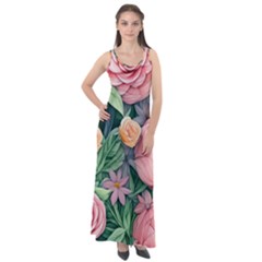 Darling And Dazzling Watercolor Flowers Sleeveless Velour Maxi Dress by GardenOfOphir