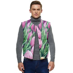 Cheerful Watercolor Flowers Men s Short Button Up Puffer Vest	 by GardenOfOphir