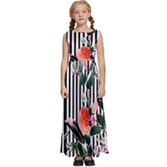 Classic Watercolor Flowers Kids  Satin Sleeveless Maxi Dress by GardenOfOphir