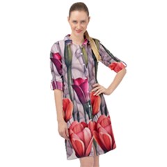 Color-infused Watercolor Flowers Long Sleeve Mini Shirt Dress by GardenOfOphir
