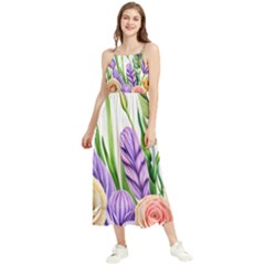 Classy Watercolor Flowers Boho Sleeveless Summer Dress by GardenOfOphir