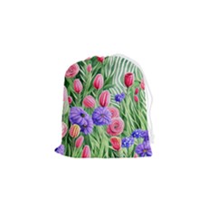 Exquisite Watercolor Flowers Drawstring Pouch (small) by GardenOfOphir