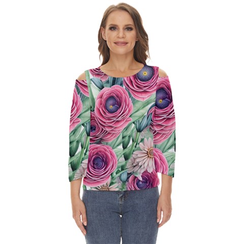Majestic Watercolor Flowers Cut Out Wide Sleeve Top by GardenOfOphir