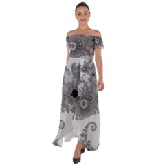 Apple Males Almond Bread Abstract Off Shoulder Open Front Chiffon Dress by Ravend