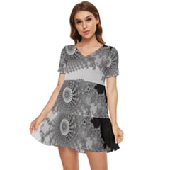 Apple Males Almond Bread Abstract Tiered Short Sleeve Babydoll Dress by Ravend