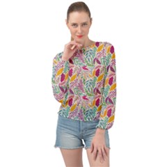 Leaves Colorful Leaves Seamless Design Leaf Banded Bottom Chiffon Top by Ravend