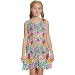 Leaves Colorful Leaves Seamless Design Leaf Kids  Sleeveless Tiered Mini Dress by Ravend