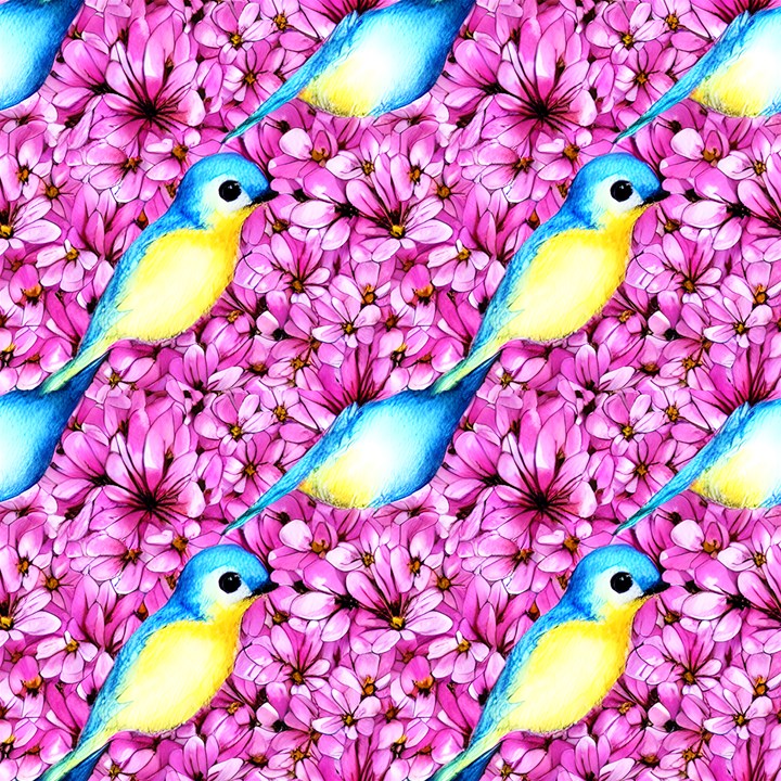Pink Flowers and Birds