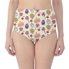 Happy Birthday Cupcake Pattern Lollipop Flat Design Classic High-waist Bikini Bottoms by Ravend