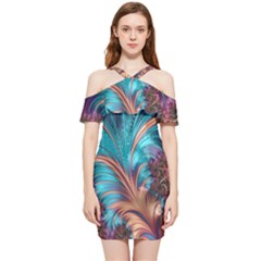 Feather Fractal Artistic Design Conceptual Shoulder Frill Bodycon Summer Dress by Ravend