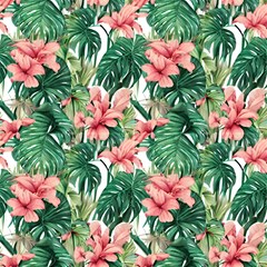 Vintage Tropical Flowers Fabric by GardenOfOphir