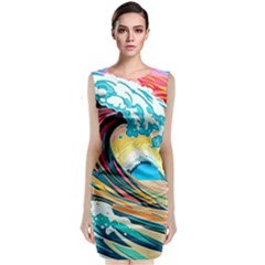 Ai Generated Waves Ocean Sea Tsunami Nautical Arts Classic Sleeveless Midi Dress by Ravend