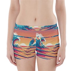 Ai Generated Waves Ocean Sea Tsunami Nautical Art Nature Boyleg Bikini Wrap Bottoms by Ravend