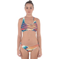 Ai Generated Waves Ocean Sea Tsunami Nautical Art Nature Cross Back Hipster Bikini Set