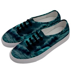 Ai Generated Waves Ocean Sea Tsunami Nautical Blue Sea Art Men s Classic Low Top Sneakers by Ravend