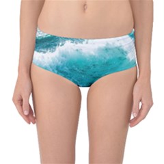 Ai Generated Waves Ocean Sea Tsunami Nautical Blue Sea Mid-waist Bikini Bottoms by Ravend