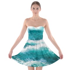 Ai Generated Waves Ocean Sea Tsunami Nautical Blue Sea Strapless Bra Top Dress by Ravend