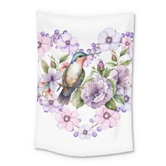 Hummingbird In Floral Heart Small Tapestry by augustinet