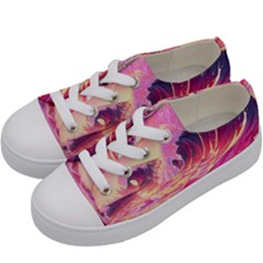 Ai Generated Waves Ocean Sea Tsunami Nautical Red Yellow Kids  Low Top Canvas Sneakers by Ravend