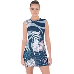 Flowers Pattern Floral Ocean Abstract Digital Art Lace Up Front Bodycon Dress