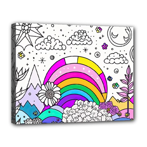 Rainbow Fun Cute Minimal Doodle Drawing Art Canvas 14  X 11  (stretched) by Ravend