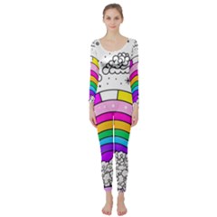 Rainbow Fun Cute Minimal Doodle Drawing Art Long Sleeve Catsuit by Ravend