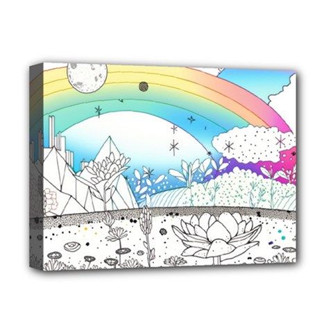 Rainbow Fun Cute Minimal Doodle Drawing Arts Deluxe Canvas 16  X 12  (stretched)  by Ravend